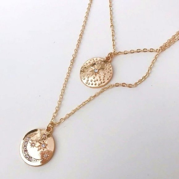 Layered Double Star Coin Necklace - Picture 6 of 7